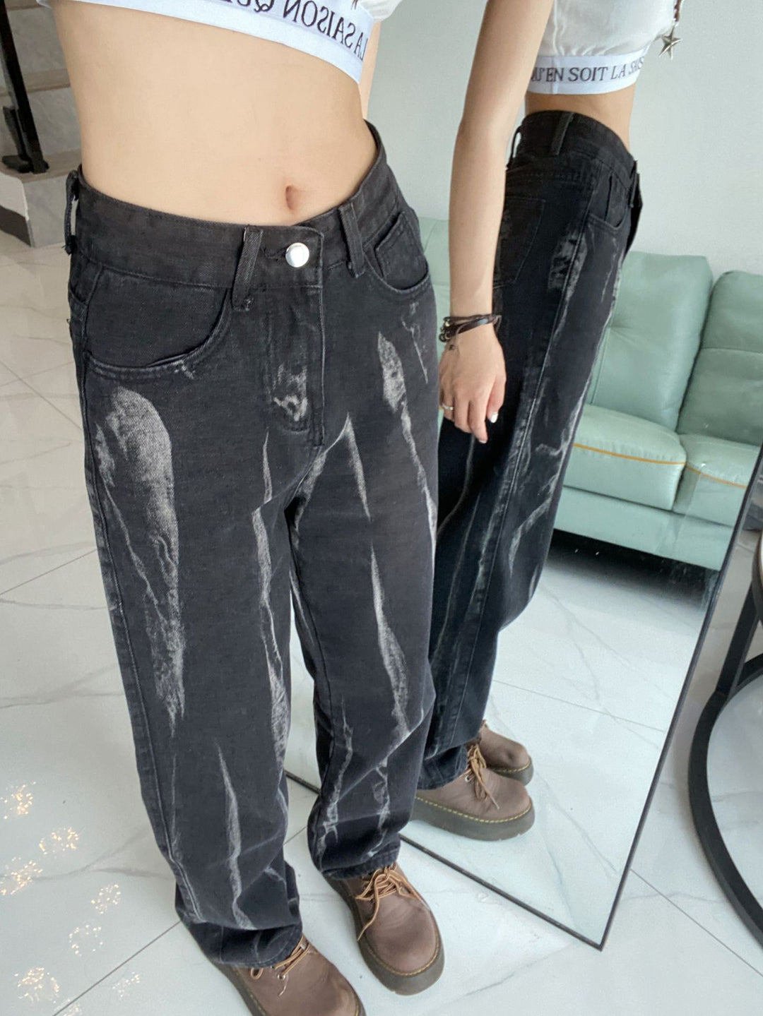 Gradient Jeans Men's And Women's Straight Loose Pants