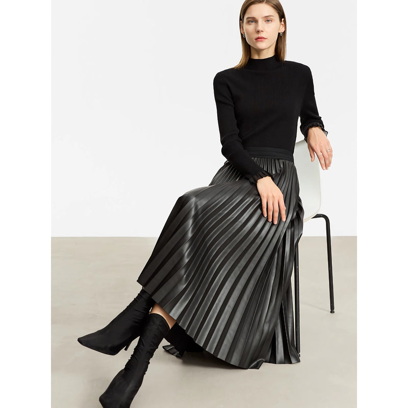 pleated A-line PU leather skirt, view 4 - MRSLM