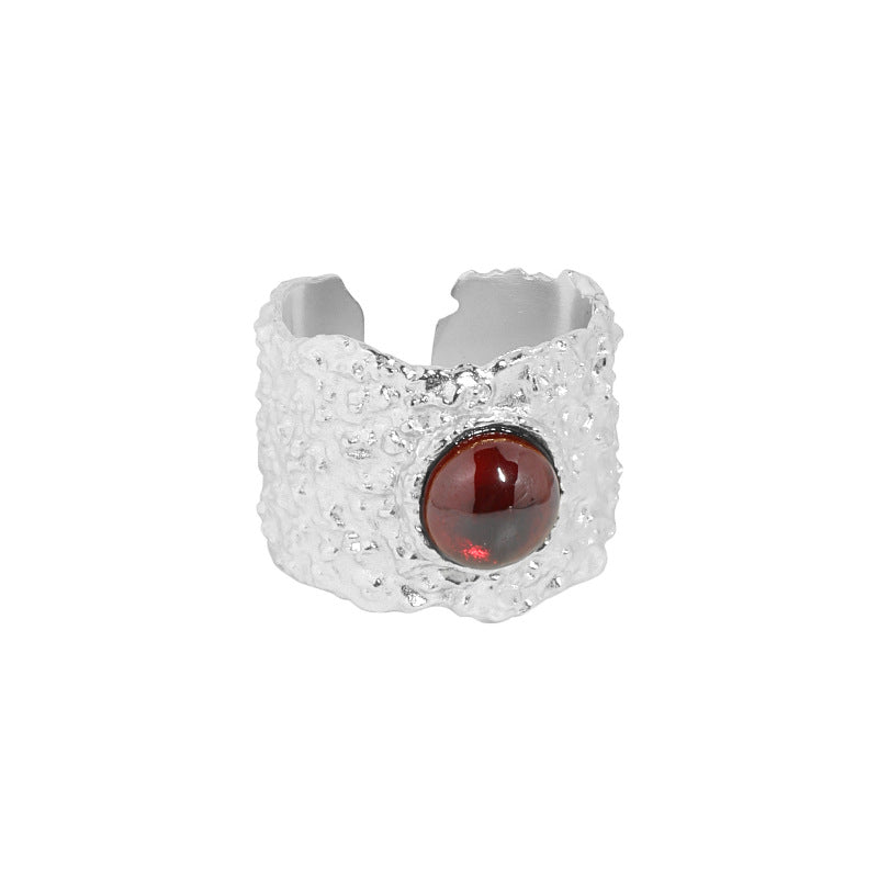 Red stone adjustable silver ring, view 4 - MRSLM
