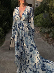 Printed long-sleeve backless maxi dress, view 3 - MRSLM