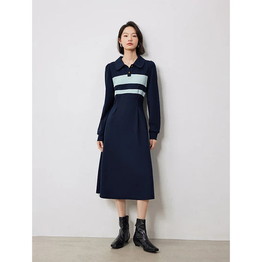 polo collar striped casual dress, view 2 - MRSLM