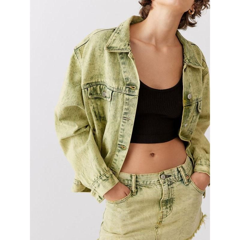 green denim bomber jacket, view 3 - MRSLM