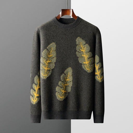 mens round neck contrast jacquard sweater - MRSLM