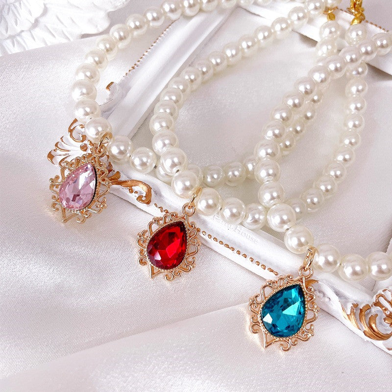 pearl pet collar with rhinestone charm, view 12 - MRSLM