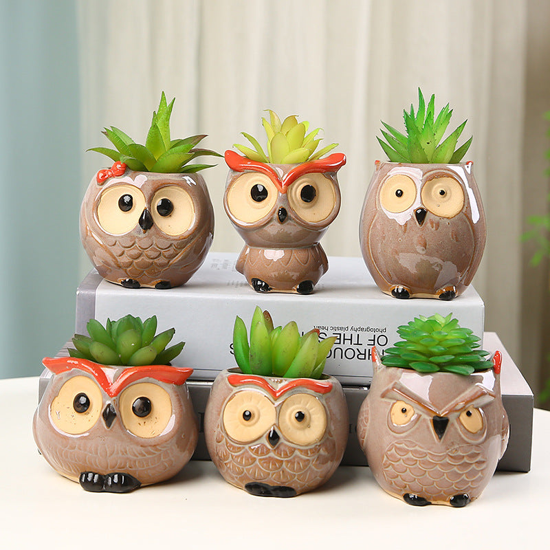 owl ceramic flower pot, view 7 - MRSLM