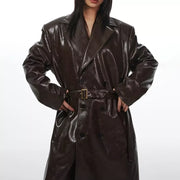PU leather overcoat with detachable fur collar, view 7 - MRSLM