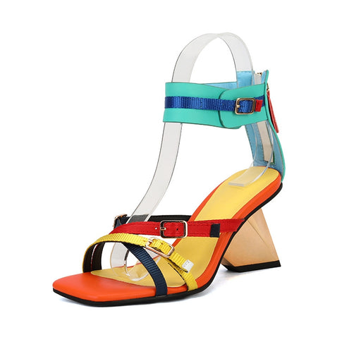 metal heel peep toe gladiator sandals, view 4 - MRSLM