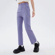 high-waist flare pants in dark purple, view 4 - MRSLM