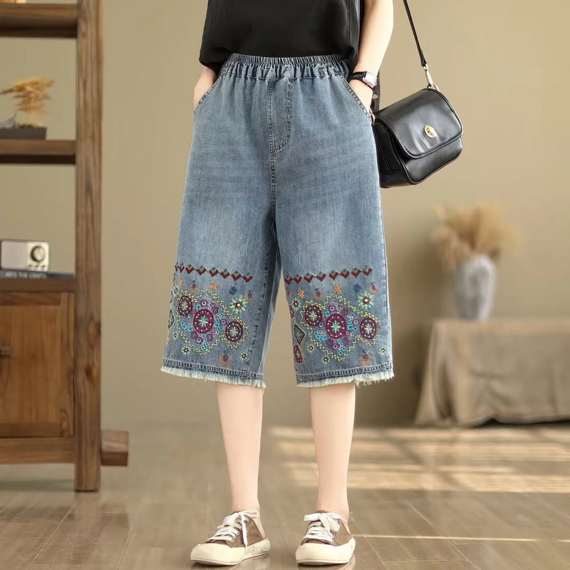 floral denim capris, view 2 - MRSLM