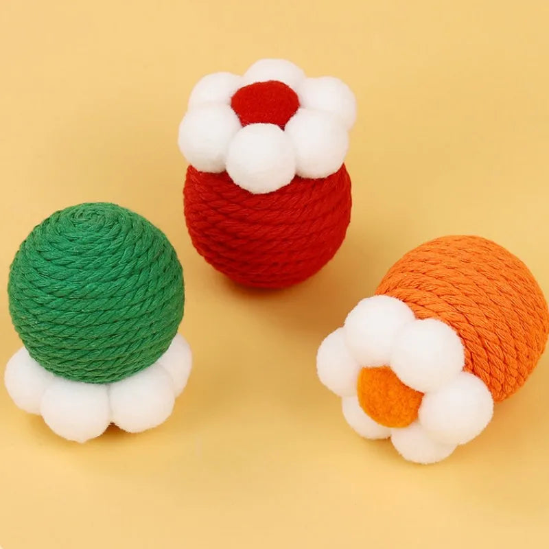 sisal ball cat toy with teaser stick, view 7 - MRSLM