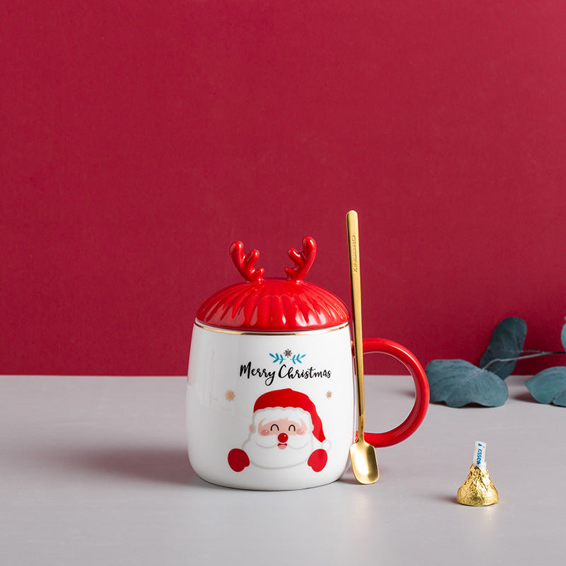 Christmas ceramic mug with lid and spoon, view 9 - MRSLM
