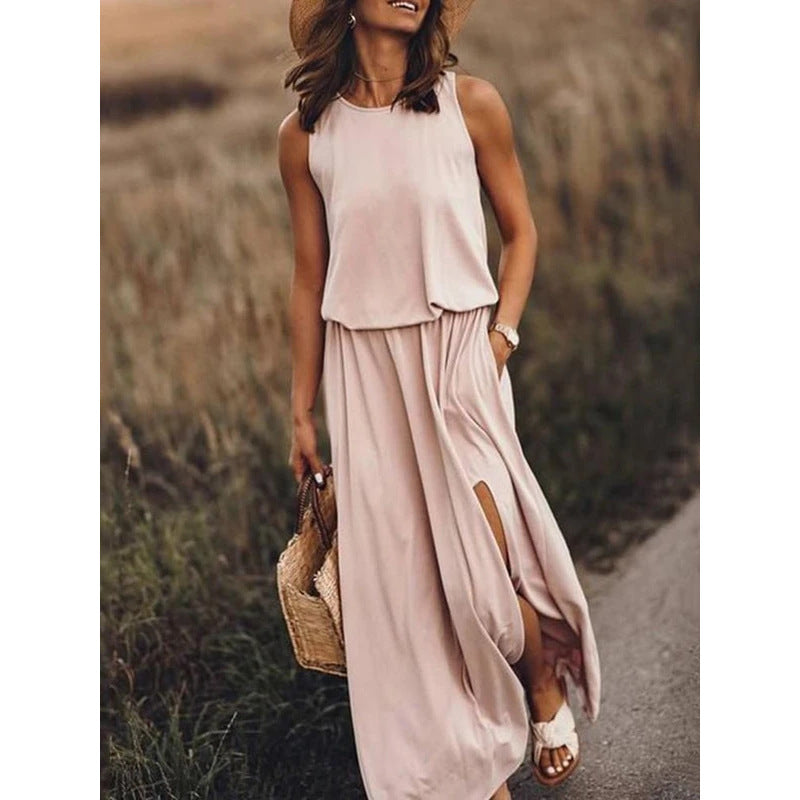 women's sleeveless split long dress, view 3 - MRSLM