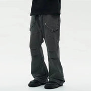 men's washed black pleated loose trousers - MRSLM