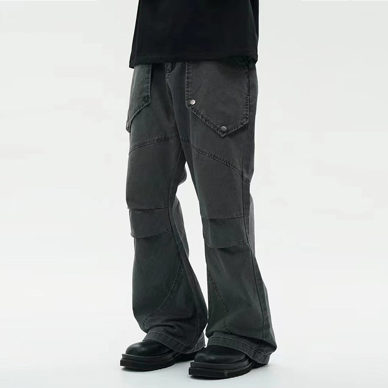 men's washed black pleated loose trousers - MRSLM