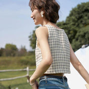 u neck plaid sleeveless vest, view 3 - MRSLM