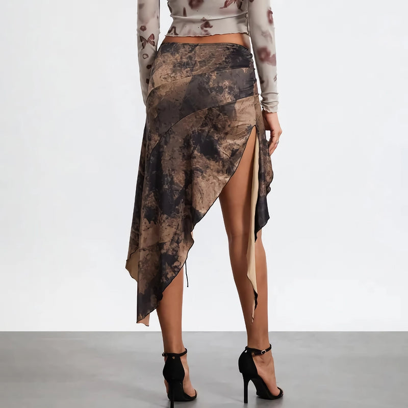 high split ruffle hem midi skirt, view 6 - MRSLM
