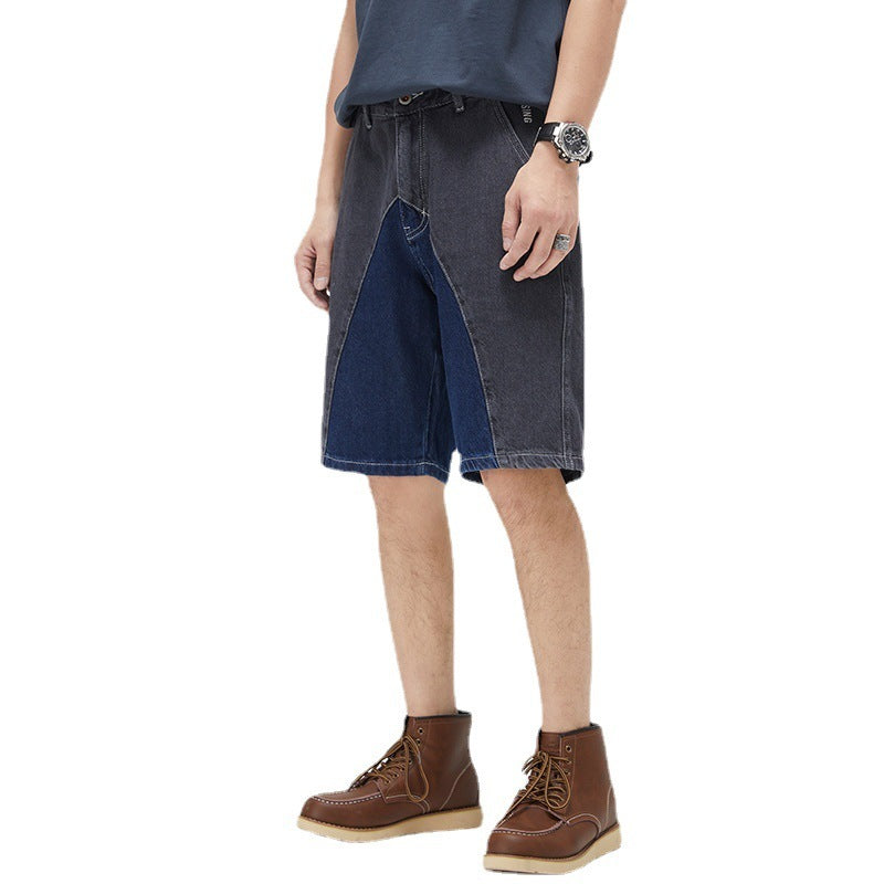 mens casual patchwork denim shorts, view 5 - MRSLM