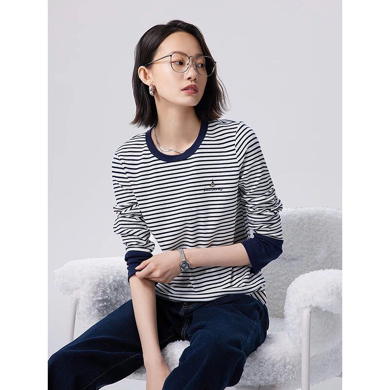 women's striped long sleeve t-shirt, view 3 - MRSLM