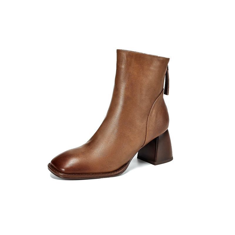 women's leather chunky heel ankle boots, view 2 - MRSLM