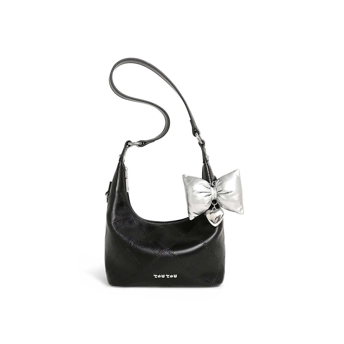 Versatile Women’s Diamond Grid Tote Bag with Butterfly Bow Pendant