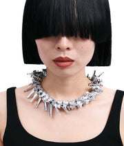punk bone chain silver couple necklace, view 5 - MRSLM