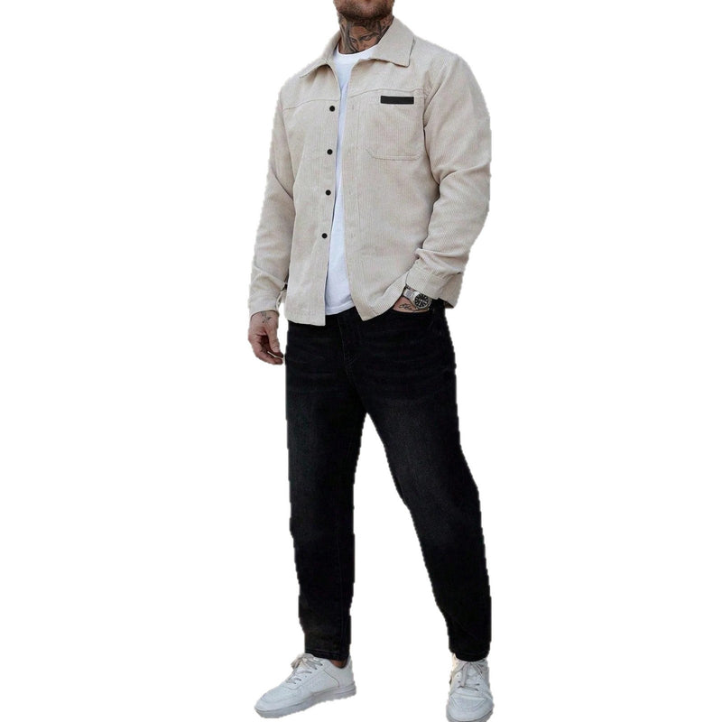 Men's apricot corduroy shirt jacket, view 6 - MRSLM