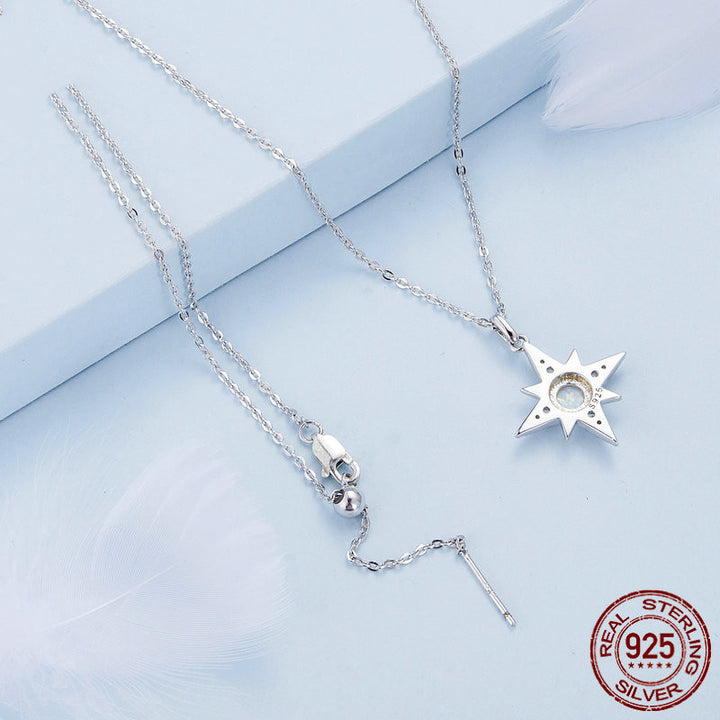S925 Silver Star Opal Necklace Female