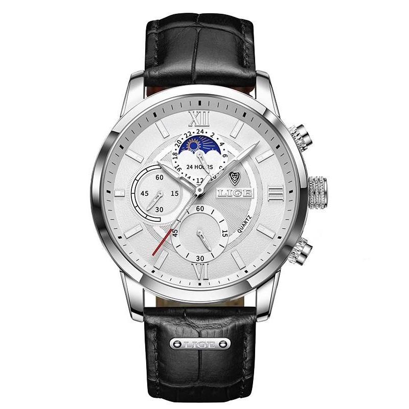 men's leather quartz watch, view 2 - MRSLM