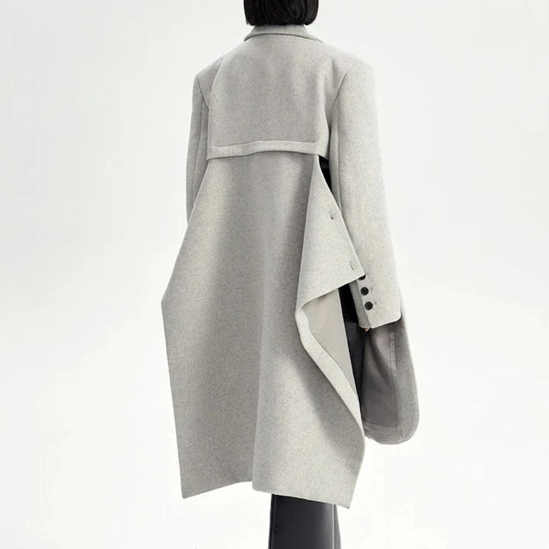 light gray long overcoat for women, view 7 - MRSLM