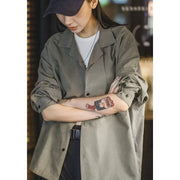 retro velvet cuban collar oversized blouse, view 4 - MRSLM