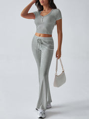 Women's solid color crew neck casual set, view 8 - MRSLM