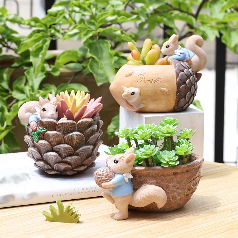 cartoon squirrel succulent flower pot, view 6 - MRSLM