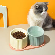 elevated striped ceramic pet bowl, view 9 - MRSLM