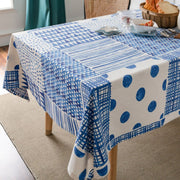 geometric blue patchwork tablecloth, view 4 - MRSLM
