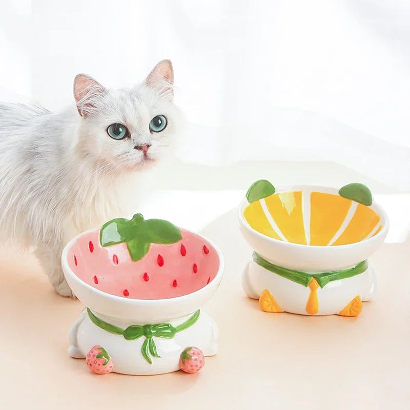 tilted raised ceramic cat bowl, view 6 - MRSLM