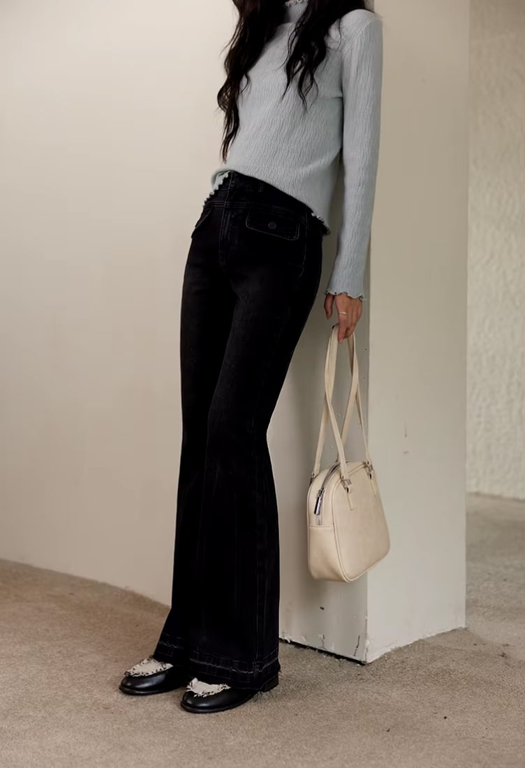 vintage high waist flared denim pants, view 6 - MRSLM