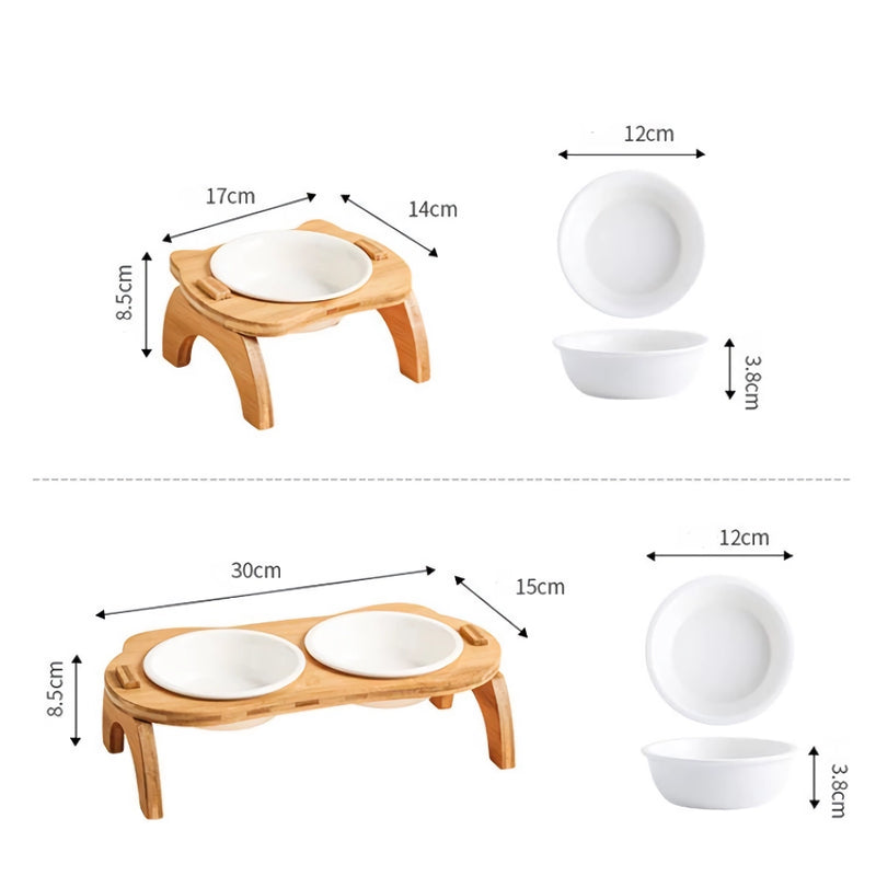 elevated bamboo double cat and dog bowls, view 10 - MRSLM