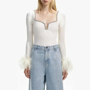slim fit knitted feather patchwork pullover - MRSLM