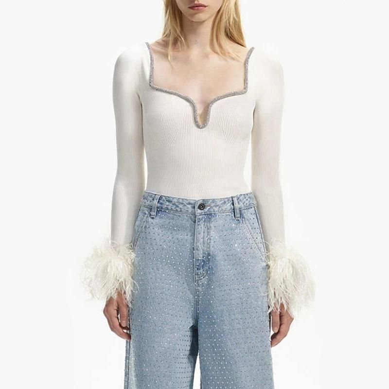 slim fit knitted feather patchwork pullover - MRSLM