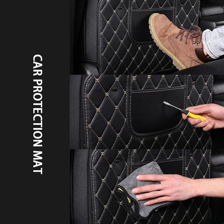 Deluxe PU Leather Car Seat Back Protector with Storage