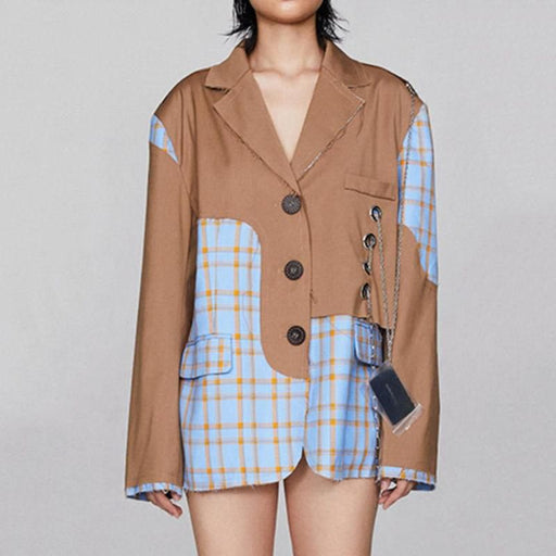 women's checkered blazer with chain accent - MRSLM