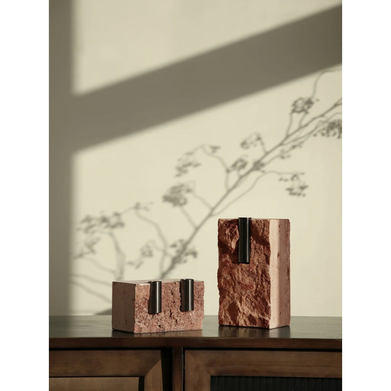 red travertine vase, view 4 - MRSLM