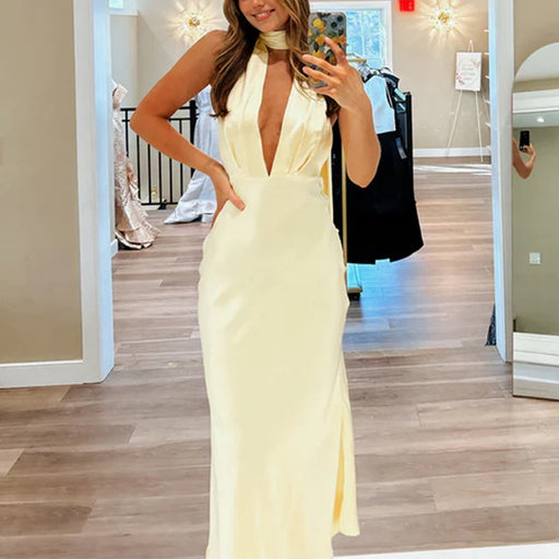 yellow halter long dress - MRSLM