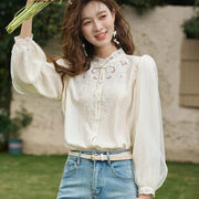 hollow embroidered mesh blouse, view 8 - MRSLM