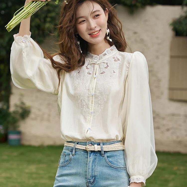 hollow embroidered mesh blouse, view 8 - MRSLM