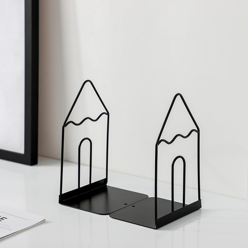 black and white iron bookends, view 5 - MRSLM