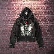 punk patch hooded zip cardigan - MRSLM