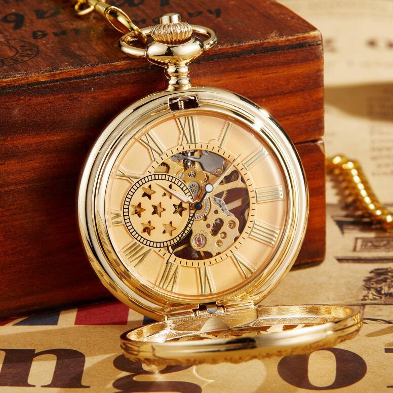 Hollow Carved Flip Semi-automatic Mechanical Pocket Watch