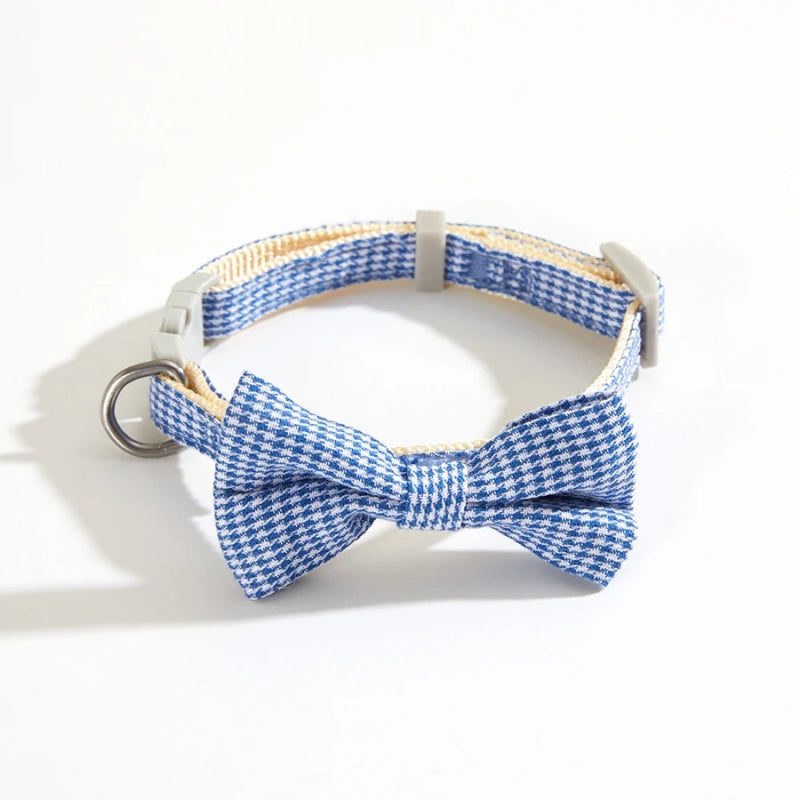 checkered pet collar with butterfly knot, view 5 - MRSLM