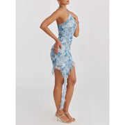 blue floral ruffle dress, view 8 - MRSLM